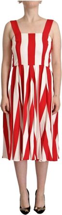 Dolce & Gabbana Witte en Rode Gestreepte Midi A-Lijn Jurk - Dames - Casual kleedjes - Rood - S - Kleedjes