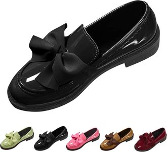 Generic Womens Anti-Slip Round Toe Slip-On Loafers, Bowknot Slope Heel Chunky Heel Shoes, for Business Casual Office Work & Everyday Wear (11.5,Black)