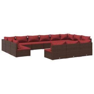 vidaXL Set Muebles De Jard&iacute;n 13 Piezas Cojines Rat&aacute;n Sint&eacute;tico Marr&oacute;n Vidaxl