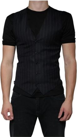 Dolce & Gabbana Zwart leren vest jurk formeel vest - Heren - Gillet - Zwart - XS - Leer - Kostuums
