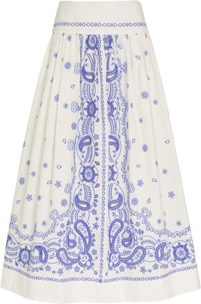 Self Portrait Embroidered Cotton-poplin Midi Skirt - White And Blue - 16 (UK16 / XL)
