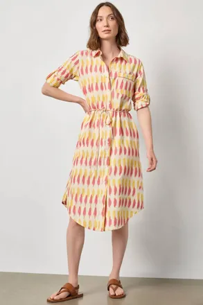 Lilla P Short Sleeve Shirt Dress In Taffy Ikat