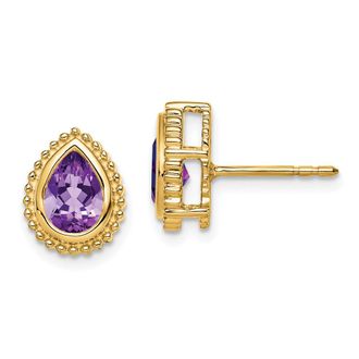 Diamond2Deal 14k Yellow Gold Pear Amethyst Stud Earrings