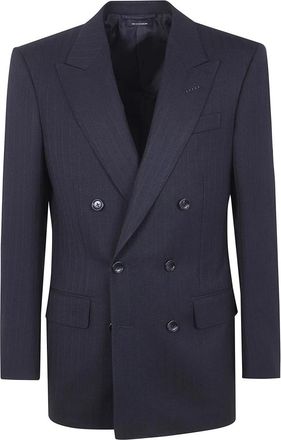 Tom Ford Kostuums, Heren, Zwart, L, Leer, Solid Satin Stripe Double Breasted Jacket