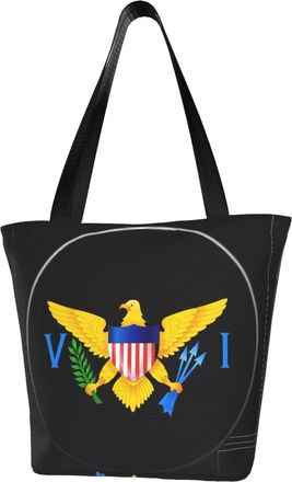 AOOEDM Virgin Islands Flag Reusable Grocery Bag Shopping Bag Casual Shoulder Bag Handbag for Men Women ECO Market Bag Beach Bag Travel Totes