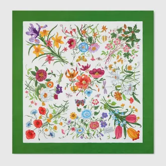 Gucci Printed Silk Carr&eacute;, White, Silk