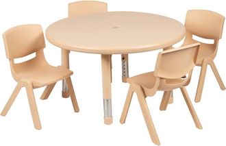 Flash Furniture 33 Round Natural Plastic Height Adjustable Activity Table Set with 4 Chairs