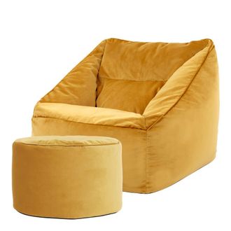 Icon Brand Puf sill&oacute;n con reposapi&eacute;s redondo terciopelo amarillo ocre
