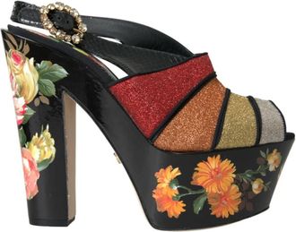 Dolce & Gabbana Bloemen kristalplateau sandalen - Dames - Sandalen met hakken - Veelkleurig - 37 EU - Leer - Schoenen