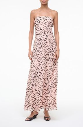 Staud Cassie Abstract Silk Strapless Dress in Almond/Black at Nordstrom, Size 16