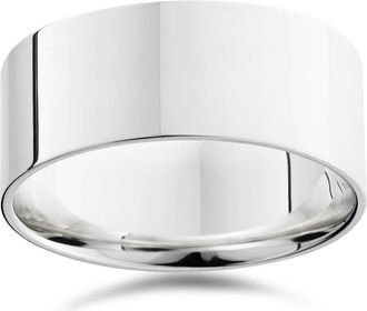 Pompeii3 9mm Flat High Polished Wedding Band 10K White Gold Size Selectable