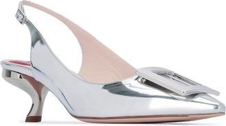 Roger Vivier Womens Virgule Sling Slingback Silver Leather Flats