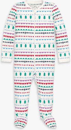 primary Baby Organic Zip Footie In Holiday Prints in Ivory Multi Fairisle at Nordstrom, Size 12-18M