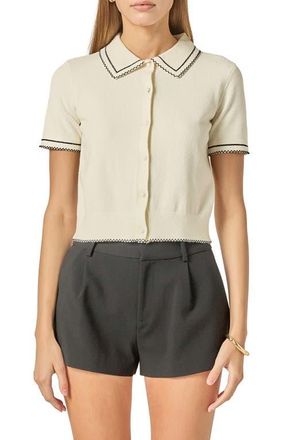 English Factory Contrast Stitch Button-Up Sweater in Ivory at Nordstrom, Size X-Small