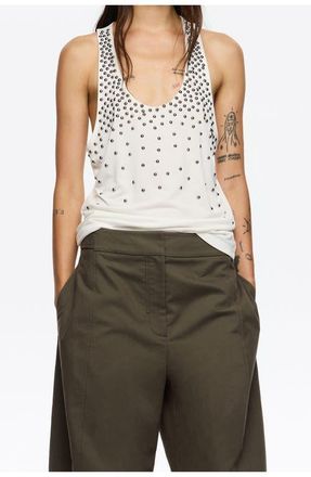 Bimba & Lola Studded sleeveless T-shirt in Ivory at Nordstrom, Size Medium Eu