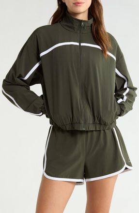Beyond Yoga Go Retro Track Jacket in Olive Ink/true White at Nordstrom, Size X-Large
