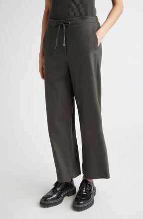 Max Mara Flora Stretch Virgin Wool Drawstring Pants in Dark Green at Nordstrom, Size 14
