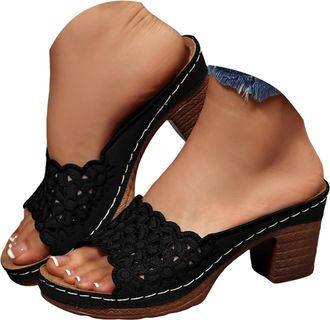 Generic Womens Orthopedic Wedge Sandals 2026,Arch Support Chunky Heel Flip Flops,Dressy Slip-On Open Toe Sandals for Wedding,Party,Casual,Beach Black