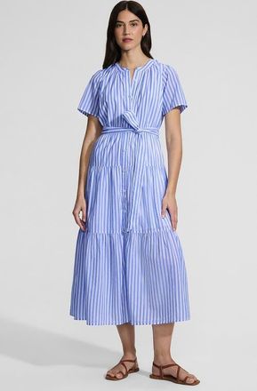 Lands End Cotton Voile Button Front Maxi Dress in Clear Blue Refined Stripe at Nordstrom, Size Medium