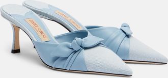 Jimmy Choo London Livi bow-detail leather-trimmed canvas mules