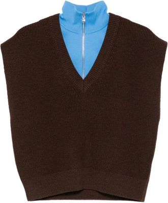 Tibi Truien & Vesten, Dames, Bruin, XS, Wol, Vest met kabelsteek en afneembare dickie