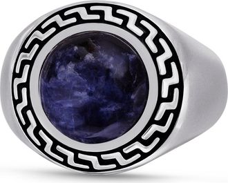 LuvMyJewelry Dark Blue Sodalite Sterling Silver Signet Men Ring