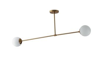 Netlighting Themys Twin Globe Semi Flush Ceiling Light Brass Opal E14 in Bronze
