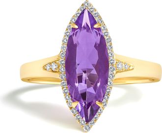 House of Brilliance 10K Yellow Gold Marquise Amethyst and 1/6 Cttw Diamond Halo Ring