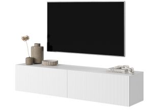 Selsey Selsey - Veldio - Mueble De Tv Colgante - Blanco Con Frentes De Listones - 140 Cm