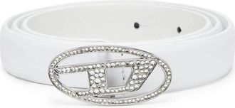 Diesel Slanke leren riem met kristallen gesp - Dames - Riemen - Wit - 75 CM - Leer - Accessoires