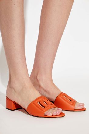 Dolce & Gabbana Leather Heeled Mules, Womens, Orange