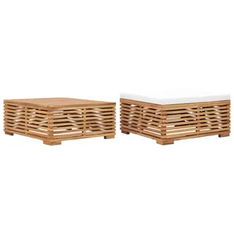 vidaXL Set De Mesa Y Reposapi&eacute;s De Jard&iacute;n Y Coj&iacute;n Crema Madera De Teca Vidaxl