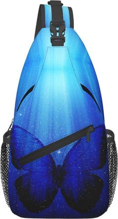 Generic Blue Bling Butterfly Crossbody Bag With Zipper Sling Bag Breathable Fanny Pack For Women Casual Outdoors