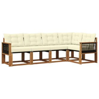 vidaXL Conjunto De Sof&aacute;s De Exterior Con Coj&iacute;n 5 Pcs Natural Y Crema Vidaxl