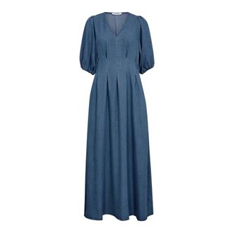 Co'Couture Maxi Dresses, female, Blue, XL, Denim Blue Pleat Dress