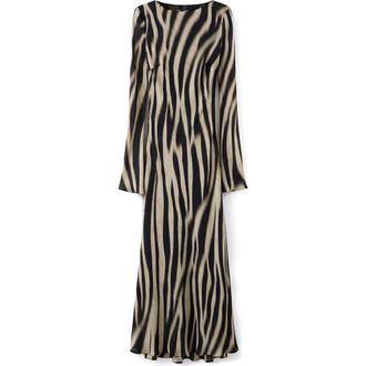 Mango Abstract Zebra Stripe Long Sleeve Dress in Black at Nordstrom, Size 10