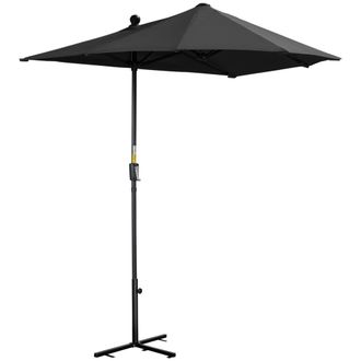 OUTSUNNY 2m Half Garden Parasol Market Umbrella w/ Crank Handle - Base Black | TJ Hughes