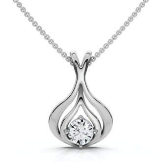 Pompeii3 1/5Ct Solitaire Lotus Diamond Pendant 14k Gold 18 Necklace Lab Grown