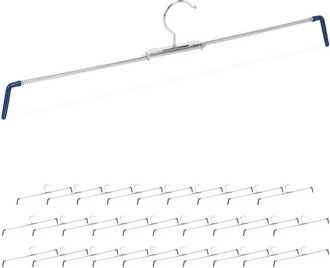 Relaxdays Pack De 30 Perchas Pantalones Extensibles, Faldas, Antideslizantes, 30-50 Cm Ancho, Metal-pvc, Plateado-azul