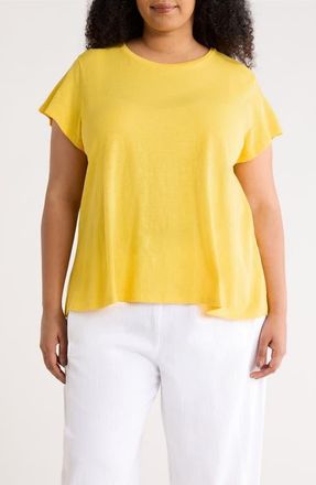 Eileen Fisher Crewneck Organic Cotton T-Shirt in Soleil at Nordstrom, Size 3X