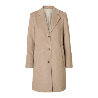 Selected Jassen, Dames, Beige, M, Wol, Wollen Blend Jas - Sandshell Melange