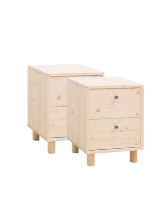 Deco Wood Pack 2 mesitas de noche de madera maciza beige 51x38cm
