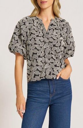 Matty M Irie Embroidered Leaf Top in Black/natural at Nordstrom, Size X-Large