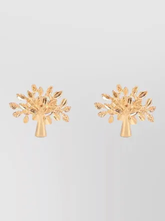 Mulberry leaf motif stud earrings nature inspired jewelry