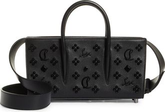 Christian Louboutin Paloma Loubinthesky Stud Calfskin Baguette Bag in Cm53 Black/Black at Nordstrom