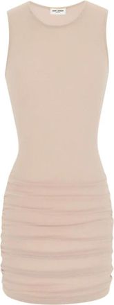 Saint Laurent Stretch Tule Korte Jurk - Dames - Korte kleedjes - Beige - M - Tule - Kleedjes