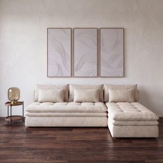 Maisons du monde Sof&aacute; chaiselongue de 3/4 plazas de tela reciclada beige
