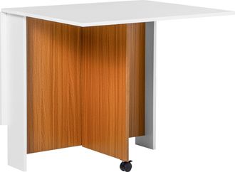 HOMCOM Mesa Plegable, Mesa De Comedor M&oacute;vil Con Encimera Plegable Y Ruedas, Mesa Auxiliar Vers&aacute;til Para Cocina Y Comedor En Color Blanco