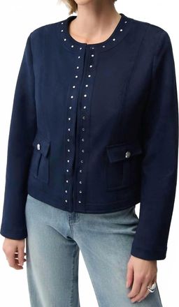 Joseph Ribkoff Studded Faux Suede Long Sleeves Jacket In Midnight Blue