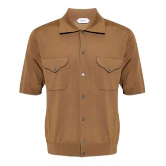 Versace Short Sleeve Shirts, male, Brown, Size: M Knitted polo shirt